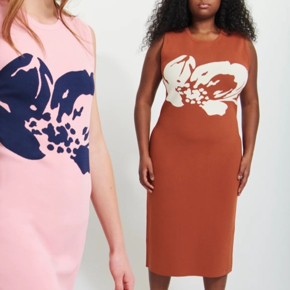 Tanya Taylor brown flower sleeveless midi dress stretch - Picture 1 of 4